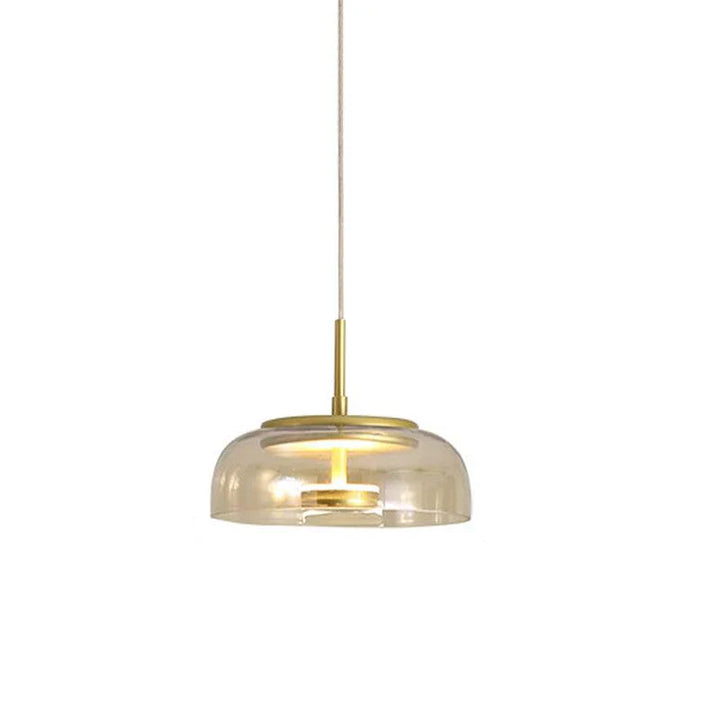 Lampa wisząca LED z płaskim szklanym kloszem przezroczysta kopuła na mosiężnym trzpieniu