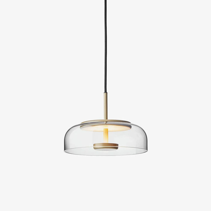 Lampa wisząca LED z płaskim szklanym kloszem przezroczysta kopuła na mosiężnym trzpieniu