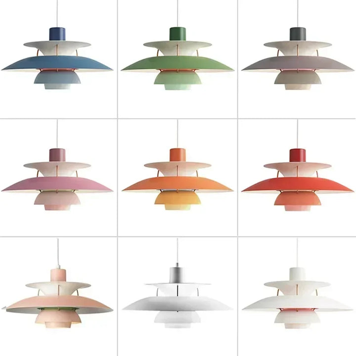 Lampa wisząca LED z pięciowarstwowym kaskadowym kloszem i kolorowym wewnętrznym reflektorem