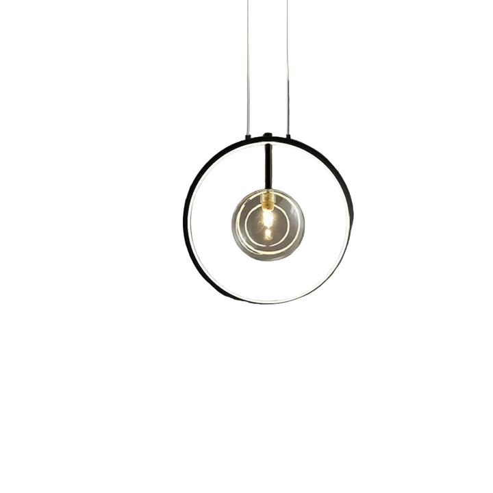 Lampa wisząca LED z podświetlanym pierścieniem i szklaną kulą w centrum