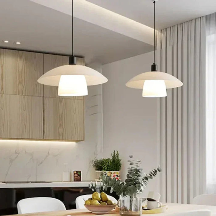 Lampa wisząca LED z podwójnym kloszem płaski talerz z wewnętrznym cylindrem