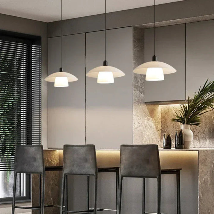 Lampa wisząca LED z podwójnym kloszem płaski talerz z wewnętrznym cylindrem