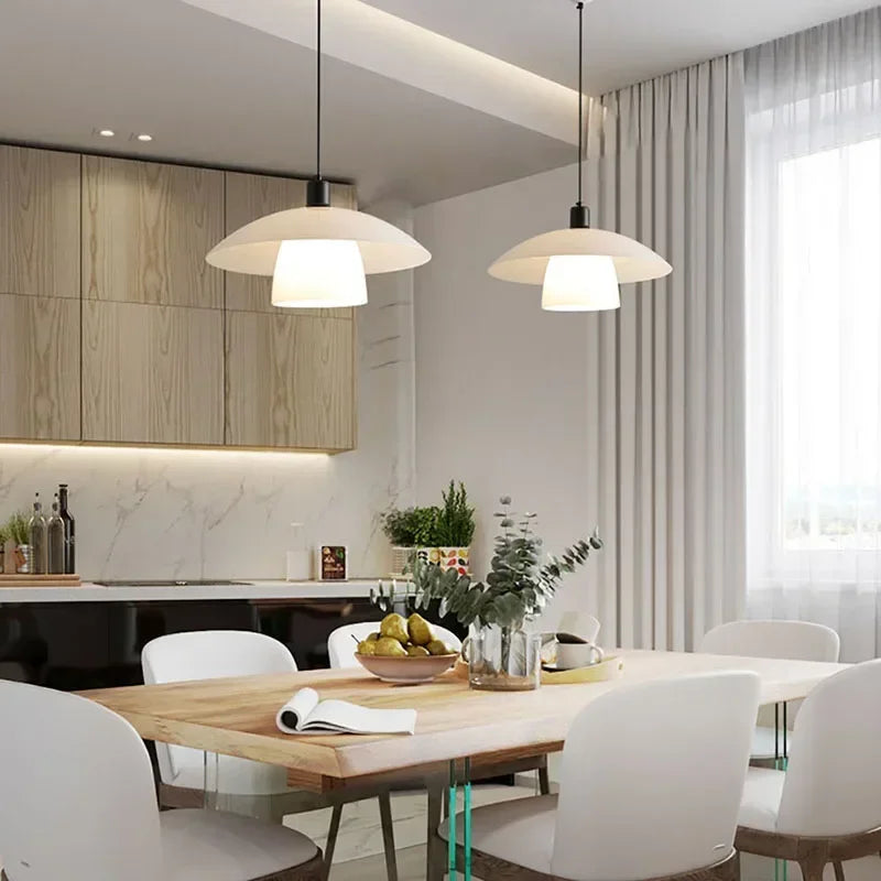 Lampa wisząca LED z podwójnym kloszem płaski talerz z wewnętrznym cylindrem