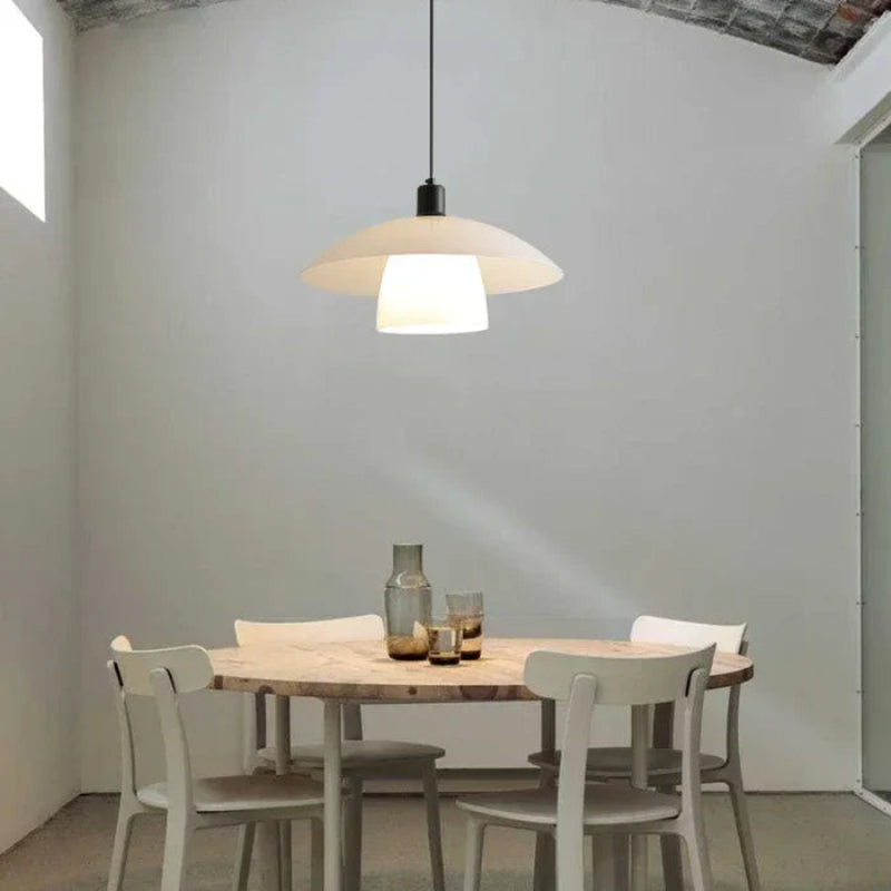 Lampa wisząca LED z podwójnym kloszem płaski talerz z wewnętrznym cylindrem