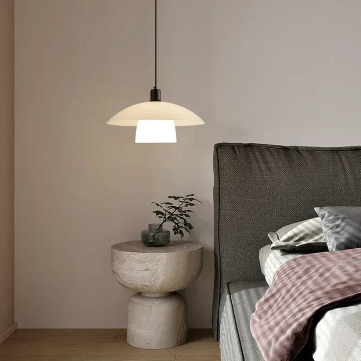 Lampa wisząca LED z podwójnym kloszem płaski talerz z wewnętrznym cylindrem