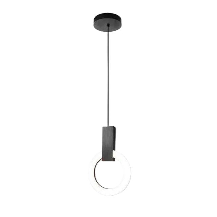 Lampa wisząca LED z pojedynczym pierścieniem świetlnym i prostokątnym łącznikiem