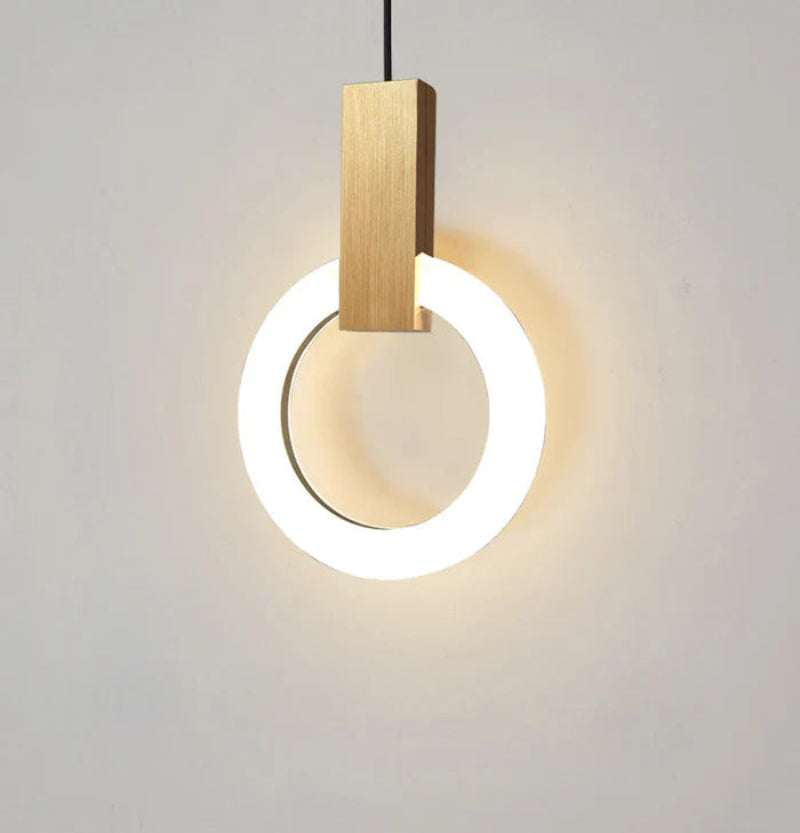 Lampa wisząca LED z pojedynczym pierścieniem świetlnym i prostokątnym łącznikiem