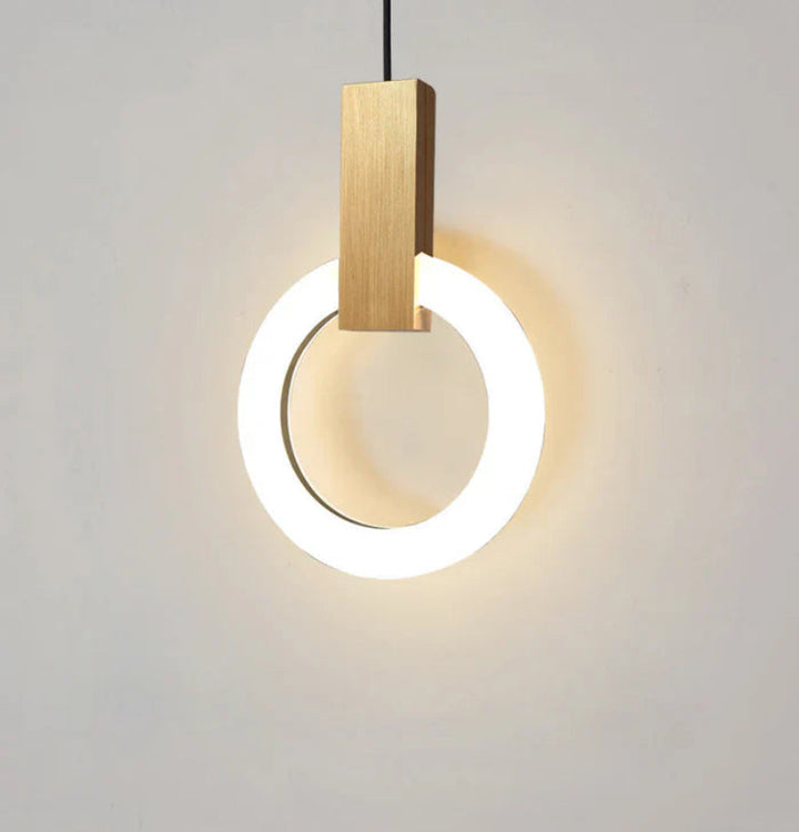 Lampa wisząca LED z pojedynczym pierścieniem świetlnym i prostokątnym łącznikiem