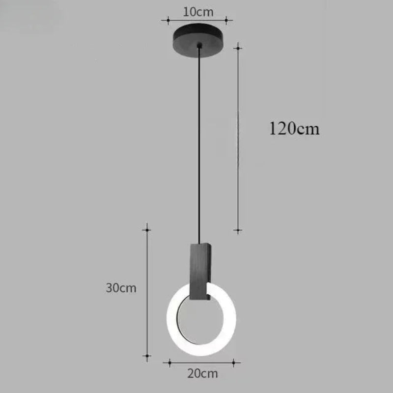 Lampa wisząca LED z pojedynczym pierścieniem świetlnym i prostokątnym łącznikiem