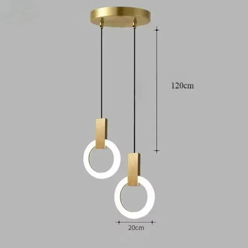 Lampa wisząca LED z pojedynczym pierścieniem świetlnym i prostokątnym łącznikiem