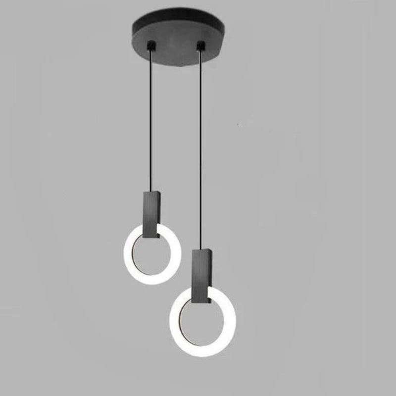 Lampa wisząca LED z pojedynczym pierścieniem świetlnym i prostokątnym łącznikiem
