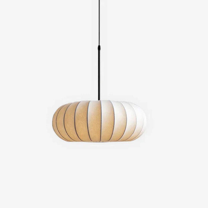 Lampa wisząca LED z segmentowanym panelem materiałowym i owalnym kloszem typu kokon
