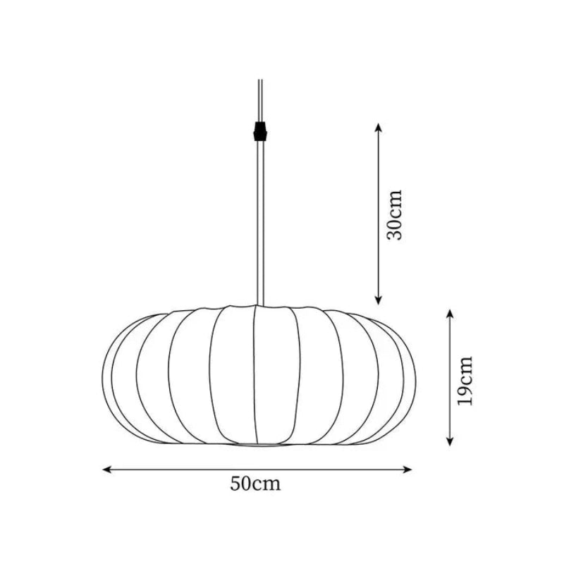 Lampa wisząca LED z segmentowanym panelem materiałowym i owalnym kloszem typu kokon