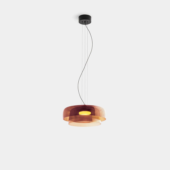 Lampa wisząca LED z szerokim płytkim szklanym kloszem i centralnym dyfuzorem LED