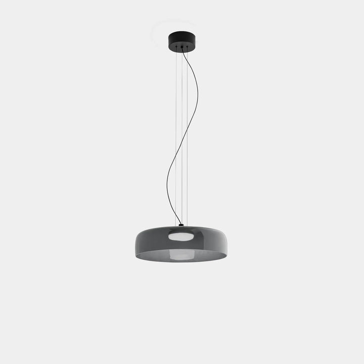 Lampa wisząca LED z szerokim płytkim szklanym kloszem i centralnym dyfuzorem LED