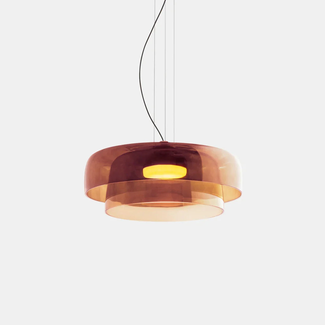 Lampa wisząca LED z szerokim płytkim szklanym kloszem i centralnym dyfuzorem LED