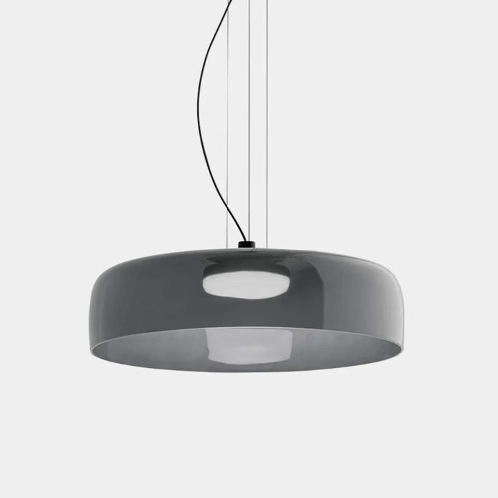 Lampa wisząca LED z szerokim płytkim szklanym kloszem i centralnym dyfuzorem LED