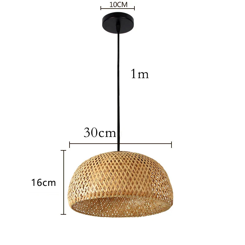 Lampa wisząca boho z bambusa z kloszem w kształcie kopuły ażurowym