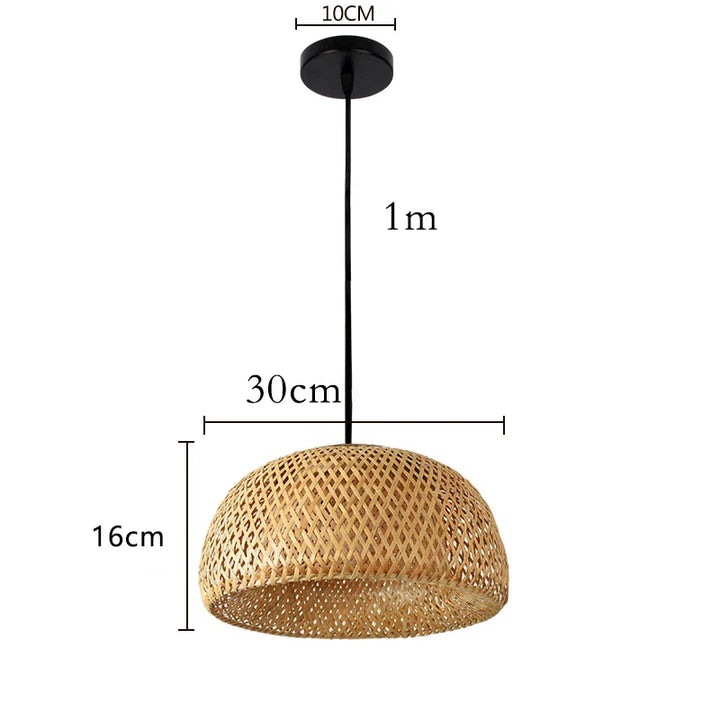 Lampa wisząca boho z bambusa z kloszem w kształcie kopuły ażurowym