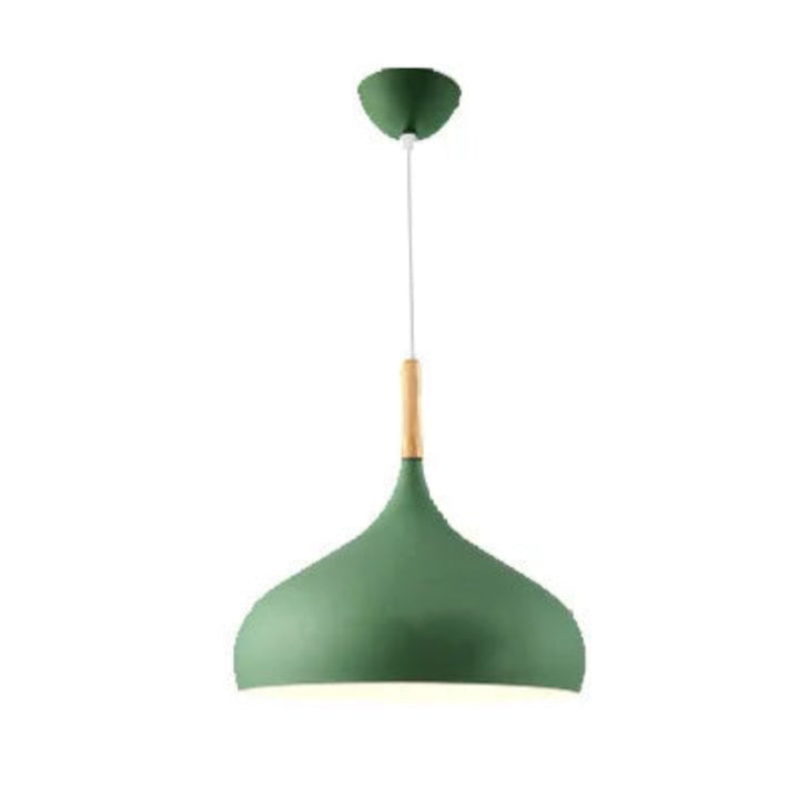 Lampa wisząca metalowy klosz w kształcie kropli z drewnem