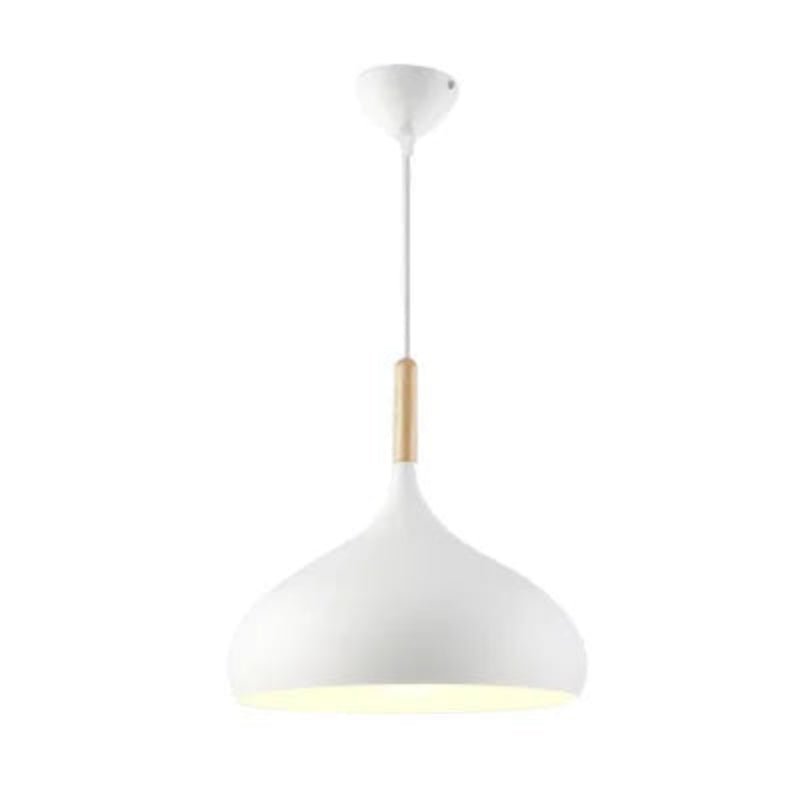 Lampa wisząca metalowy klosz w kształcie kropli z drewnem