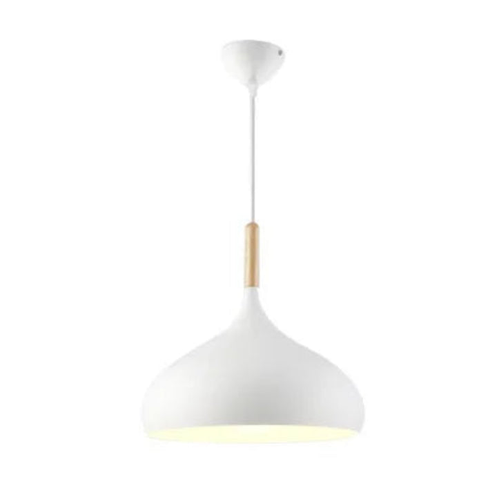 Lampa wisząca metalowy klosz w kształcie kropli z drewnem