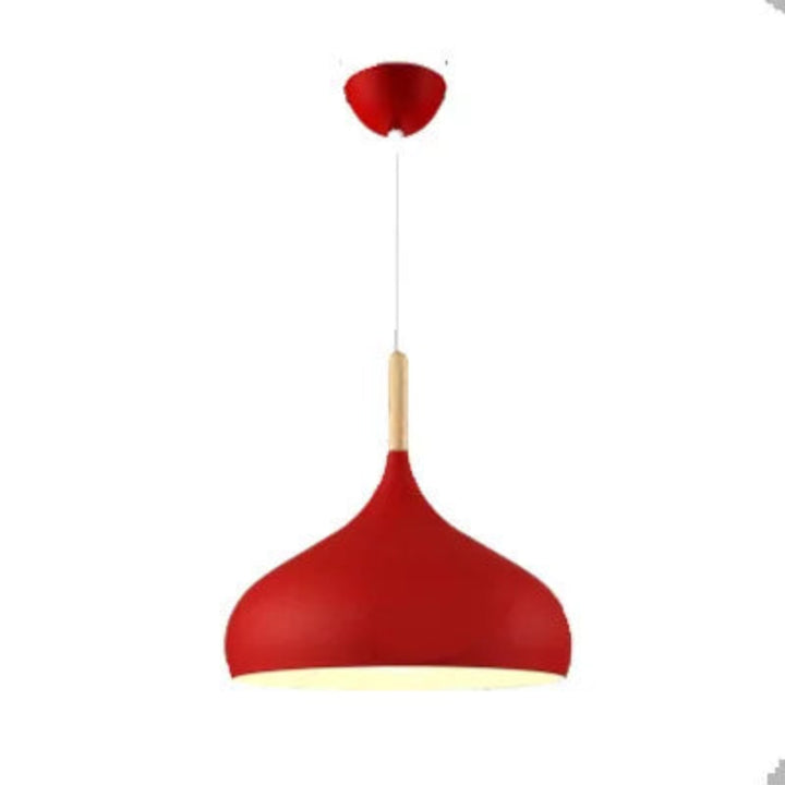 Lampa wisząca metalowy klosz w kształcie kropli z drewnem