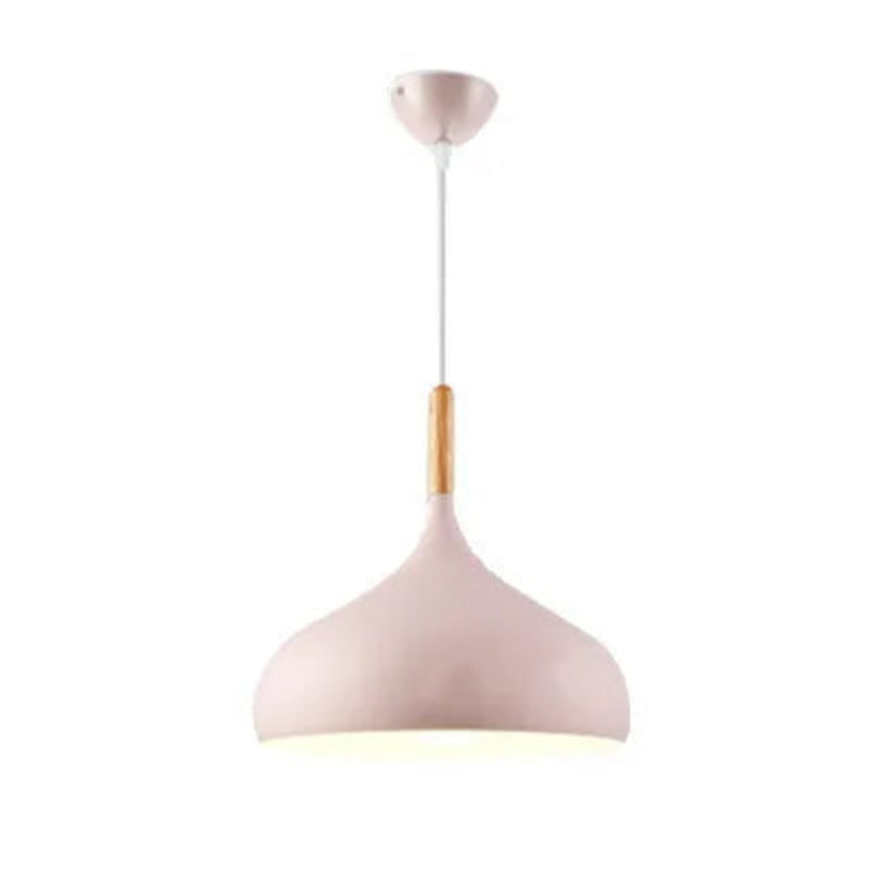 Lampa wisząca metalowy klosz w kształcie kropli z drewnem