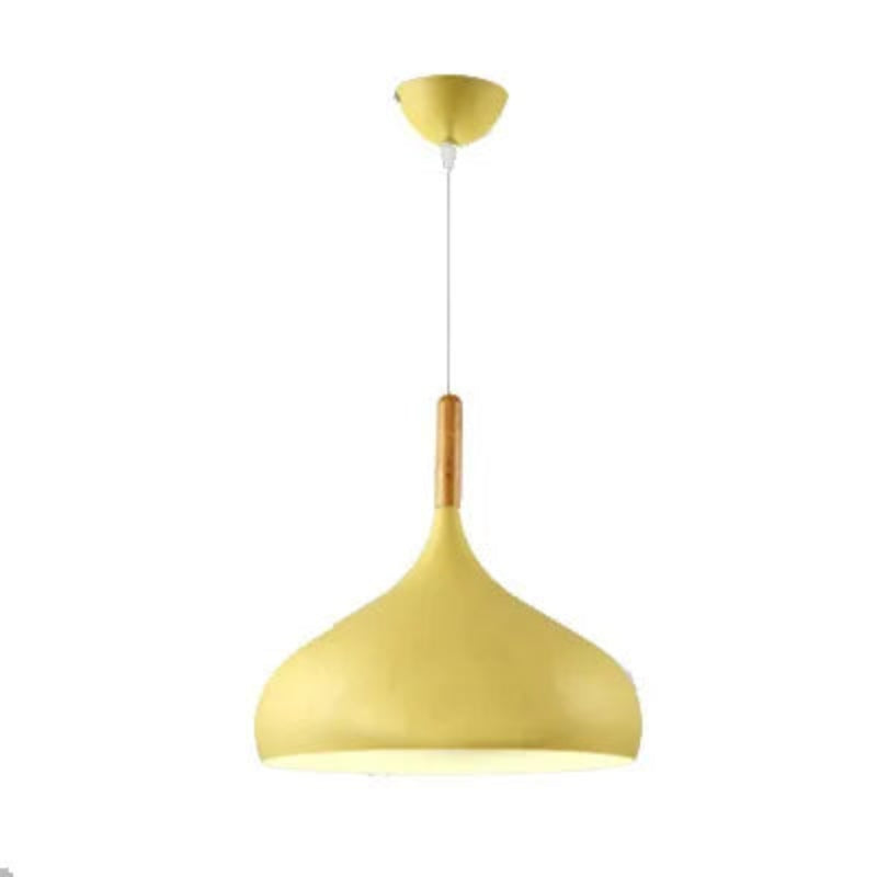 Lampa wisząca metalowy klosz w kształcie kropli z drewnem
