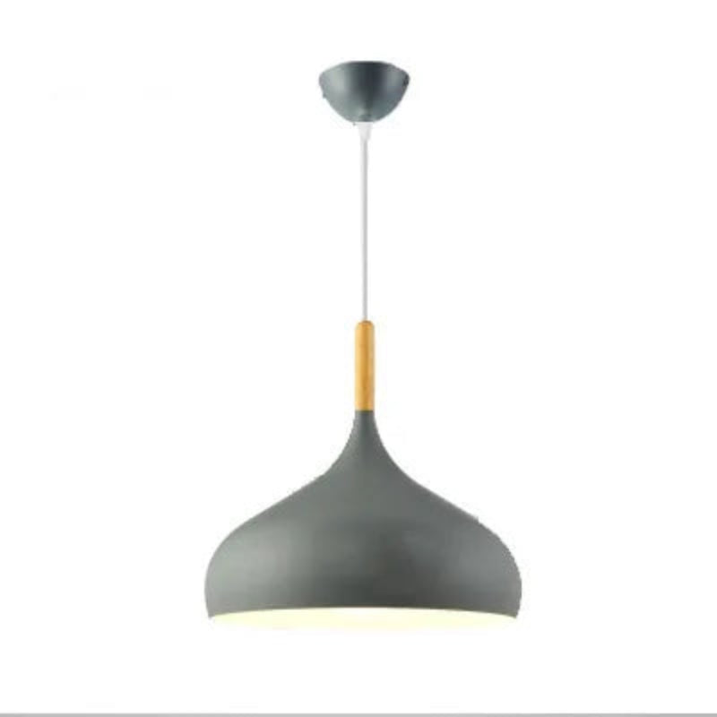 Lampa wisząca metalowy klosz w kształcie kropli z drewnem