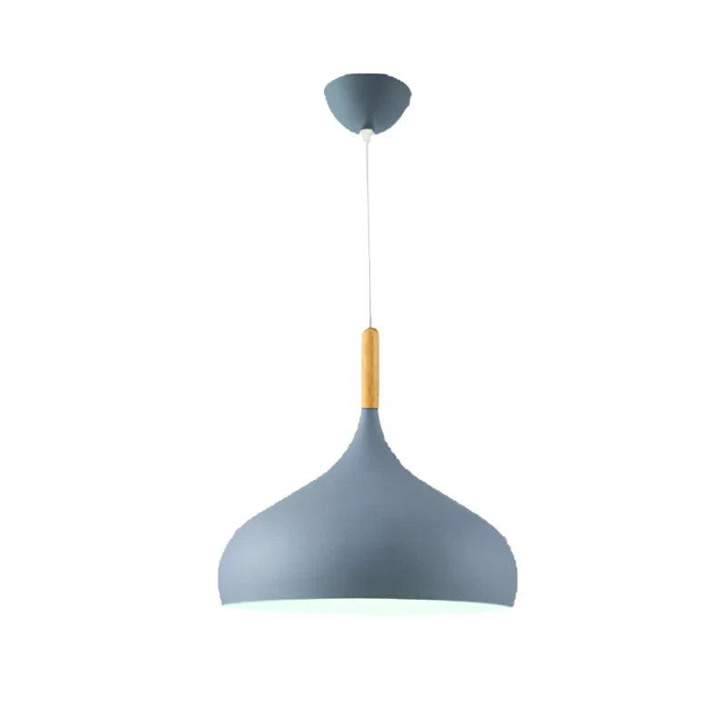 Lampa wisząca metalowy klosz w kształcie kropli z drewnem