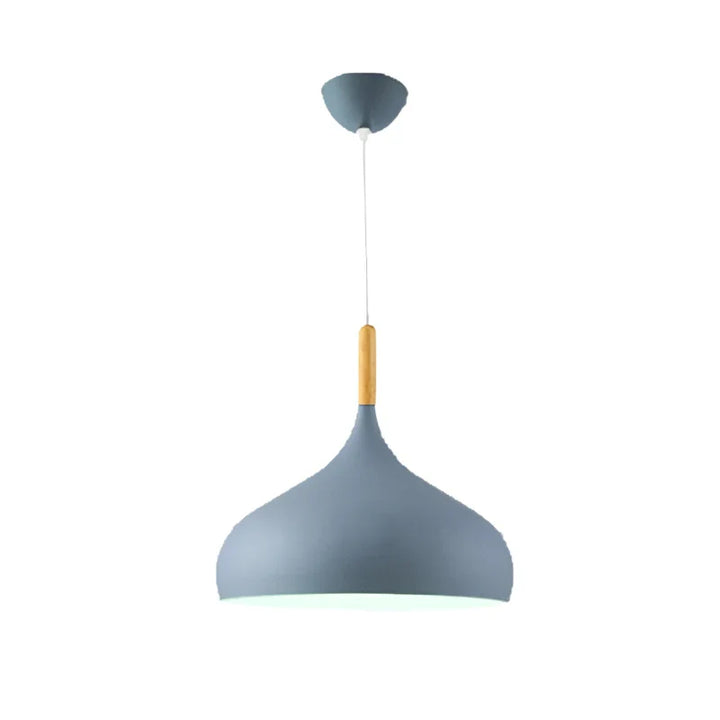 Lampa wisząca metalowy klosz w kształcie kropli z drewnem