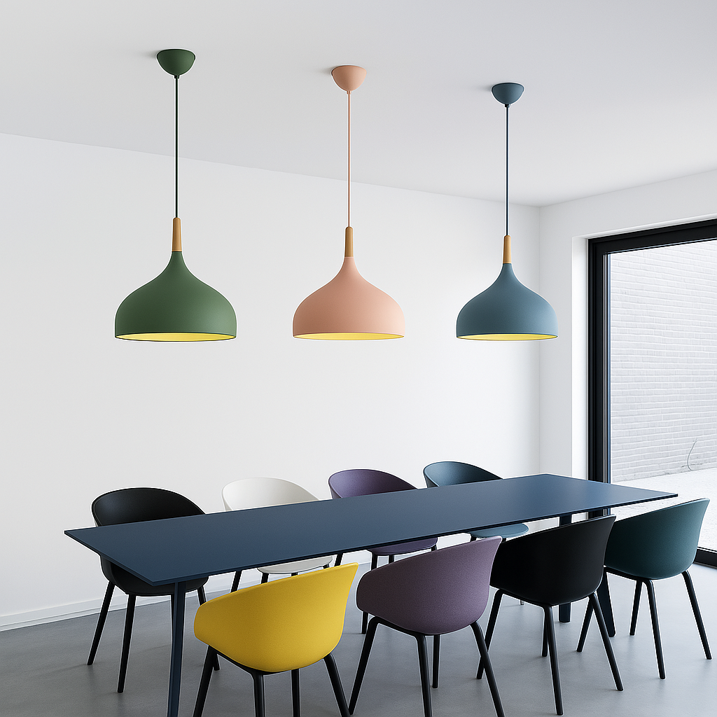 Lampa wisząca metalowy klosz w kształcie kropli z drewnem
