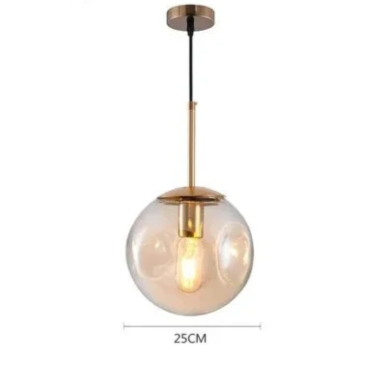 Lampa wisząca w kształcie szklanej kuli z nieregularnie teksturowanym kloszem i żarówką Edisona