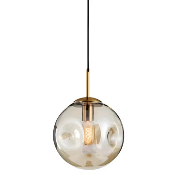 Lampa wisząca w kształcie szklanej kuli z nieregularnie teksturowanym kloszem i żarówką Edisona