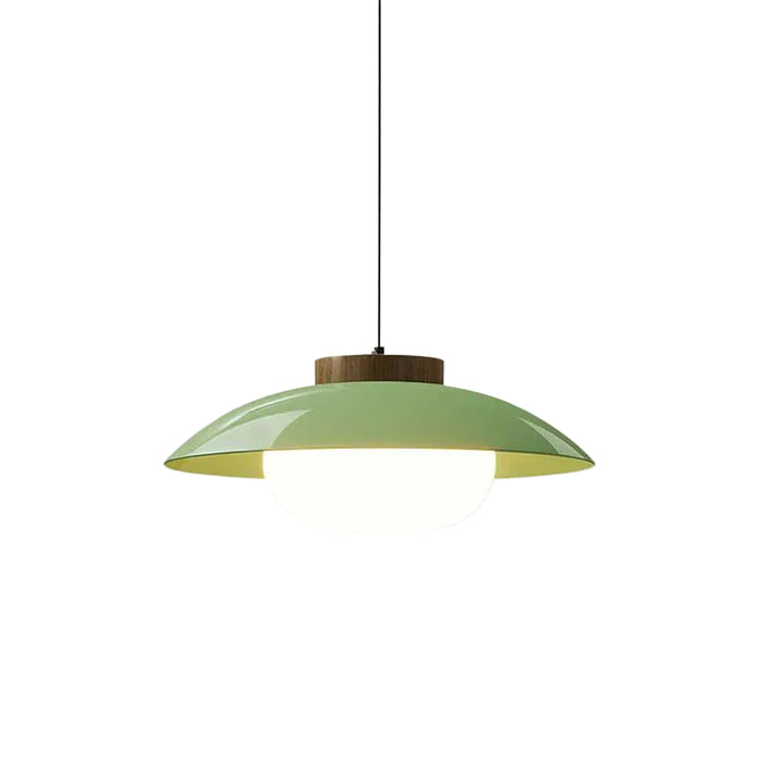 Lampa wisząca w szklanym kloszu z drewnianym wykończeniem