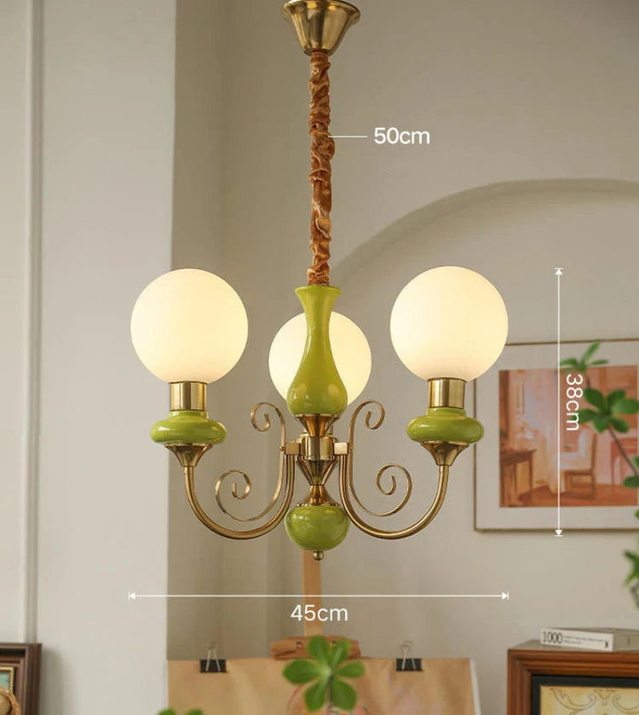 Lampa wisząca wieloramienna z ceramiką i szkłem mrożonym
