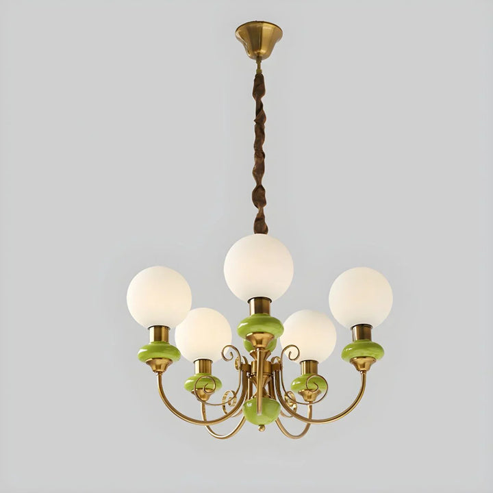 Lampa wisząca wieloramienna z ceramiką i szkłem mrożonym