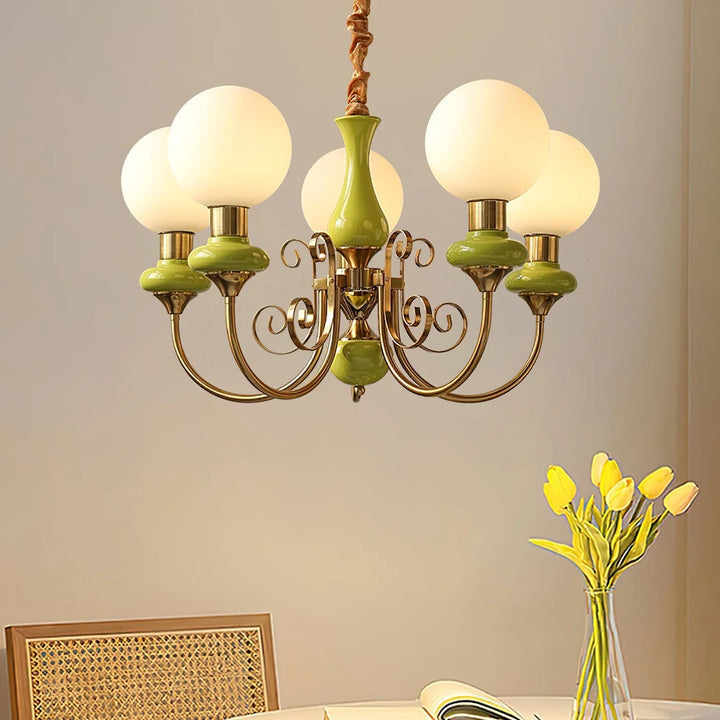 Lampa wisząca wieloramienna z ceramiką i szkłem mrożonym