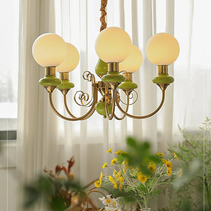 Lampa wisząca wieloramienna z ceramiką i szkłem mrożonym