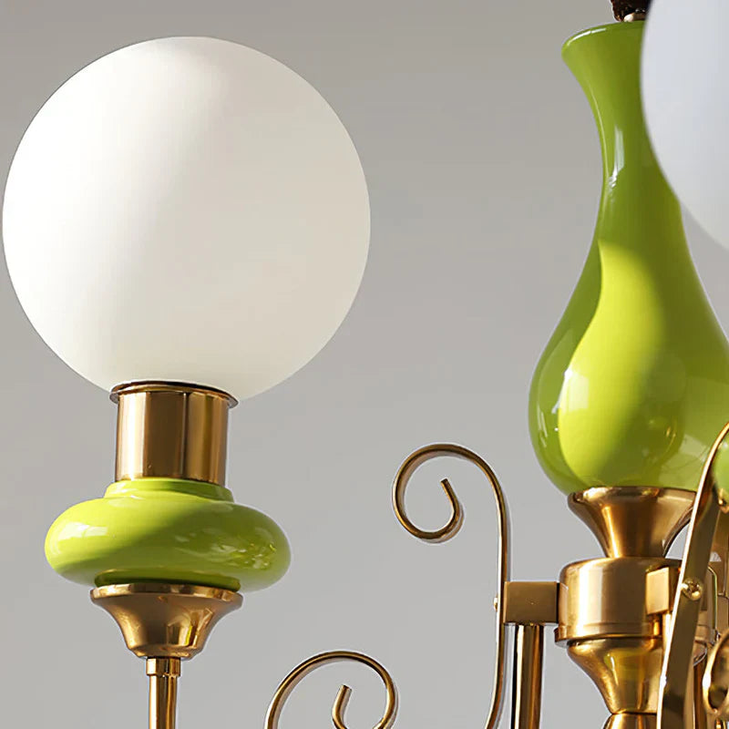 Lampa wisząca wieloramienna z ceramiką i szkłem mrożonym