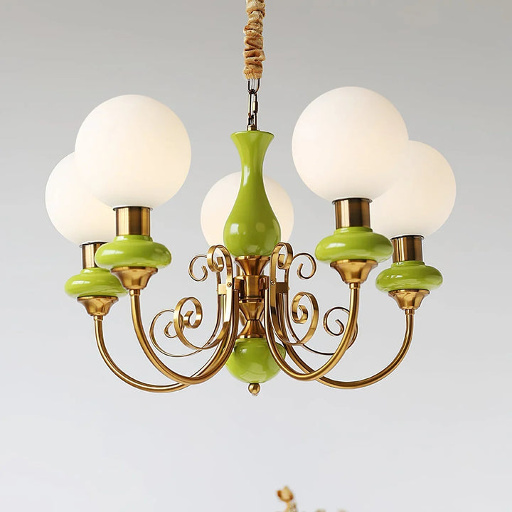 Lampa wisząca wieloramienna z ceramiką i szkłem mrożonym