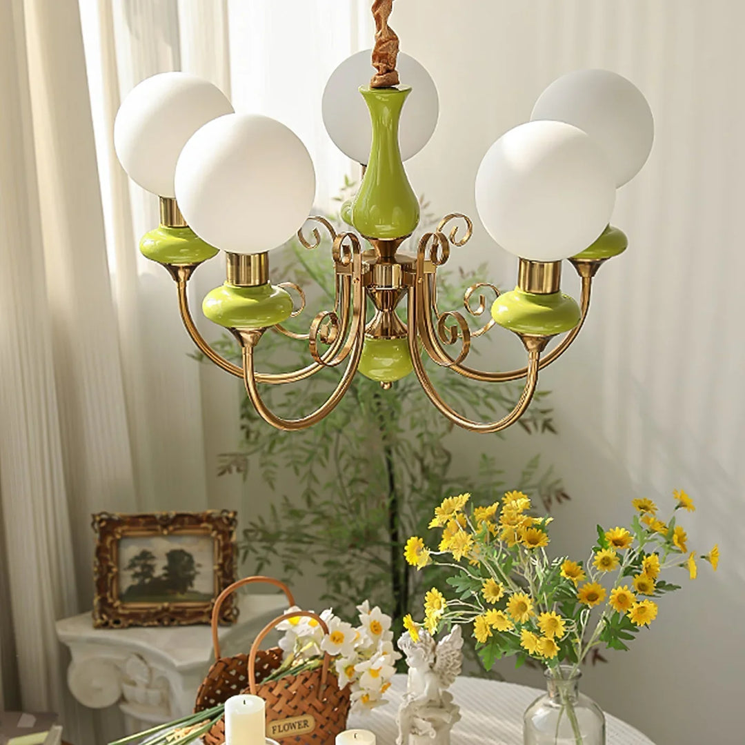 Lampa wisząca wieloramienna z ceramiką i szkłem mrożonym