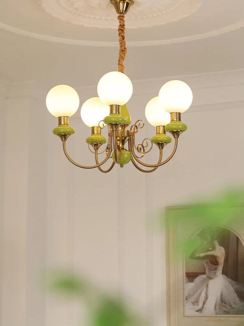 Lampa wisząca wieloramienna z ceramiką i szkłem mrożonym