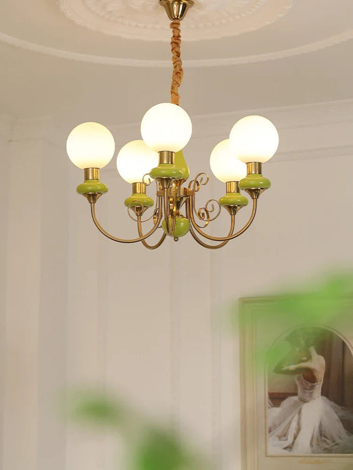 Lampa wisząca wieloramienna z ceramiką i szkłem mrożonym