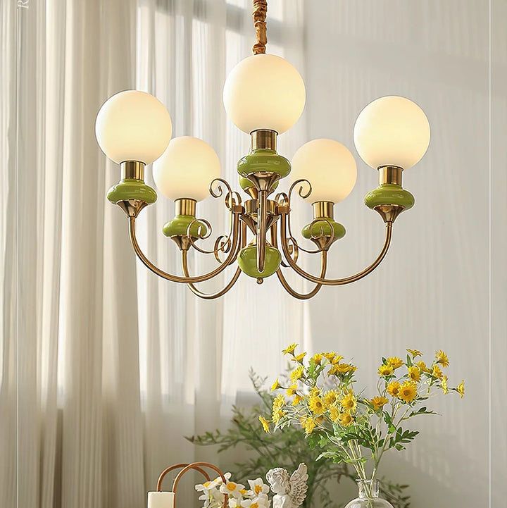 Lampa wisząca wieloramienna z ceramiką i szkłem mrożonym