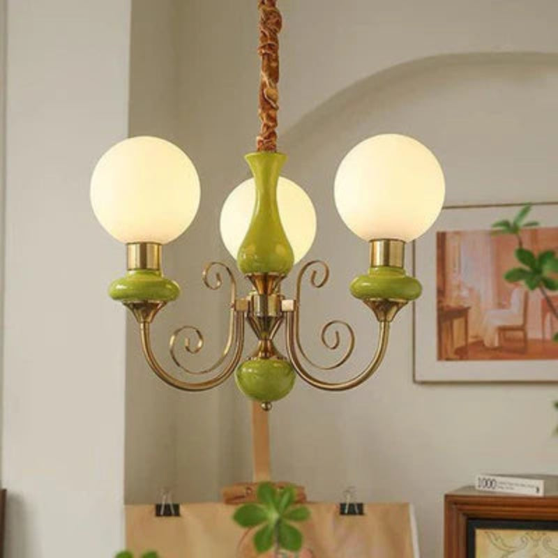 Lampa wisząca wieloramienna z ceramiką i szkłem mrożonym