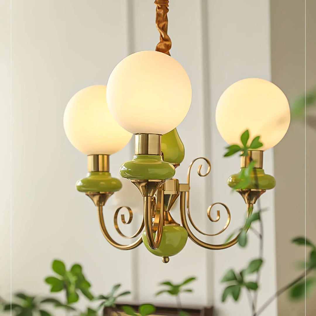 Lampa wisząca wieloramienna z ceramiką i szkłem mrożonym