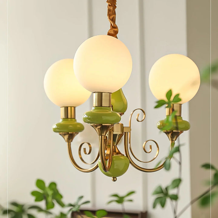 Lampa wisząca wieloramienna z ceramiką i szkłem mrożonym