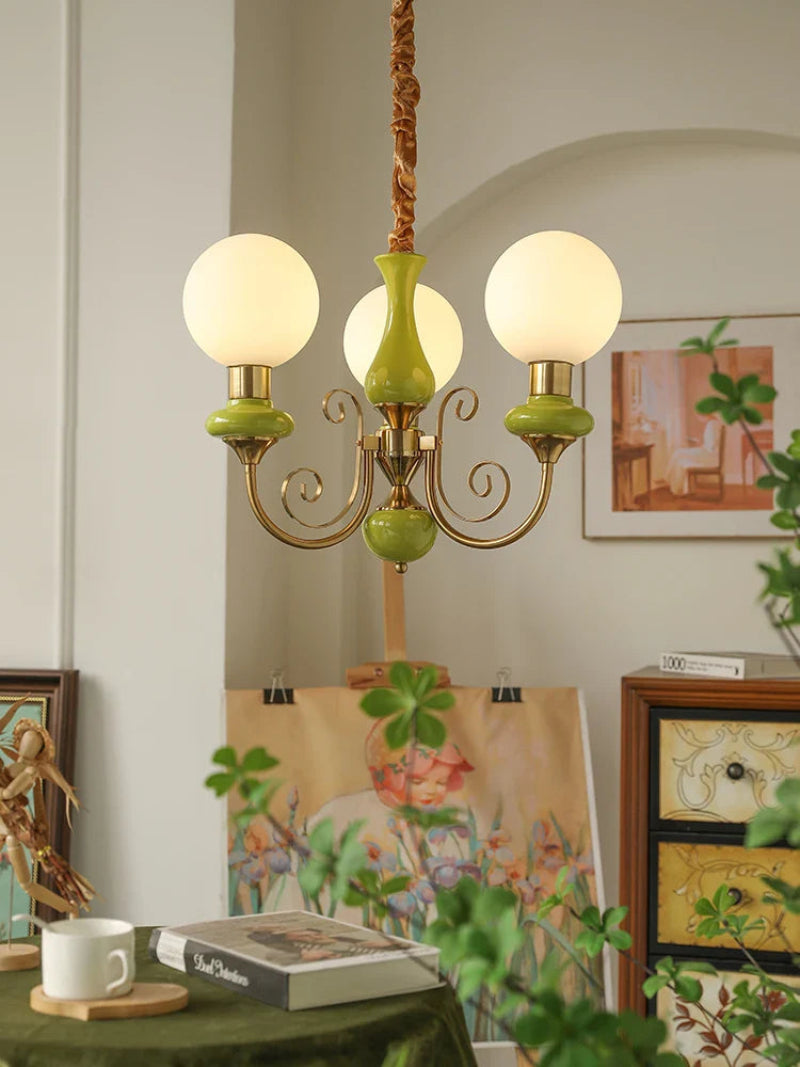 Lampa wisząca wieloramienna z ceramiką i szkłem mrożonym